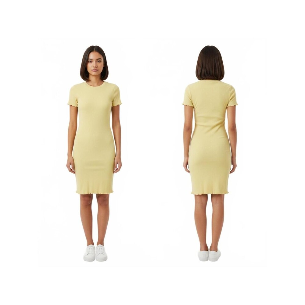 Abound Ribbed T-Shirt Dress Lettuce Edge Short Sleeve Casual Yellow S